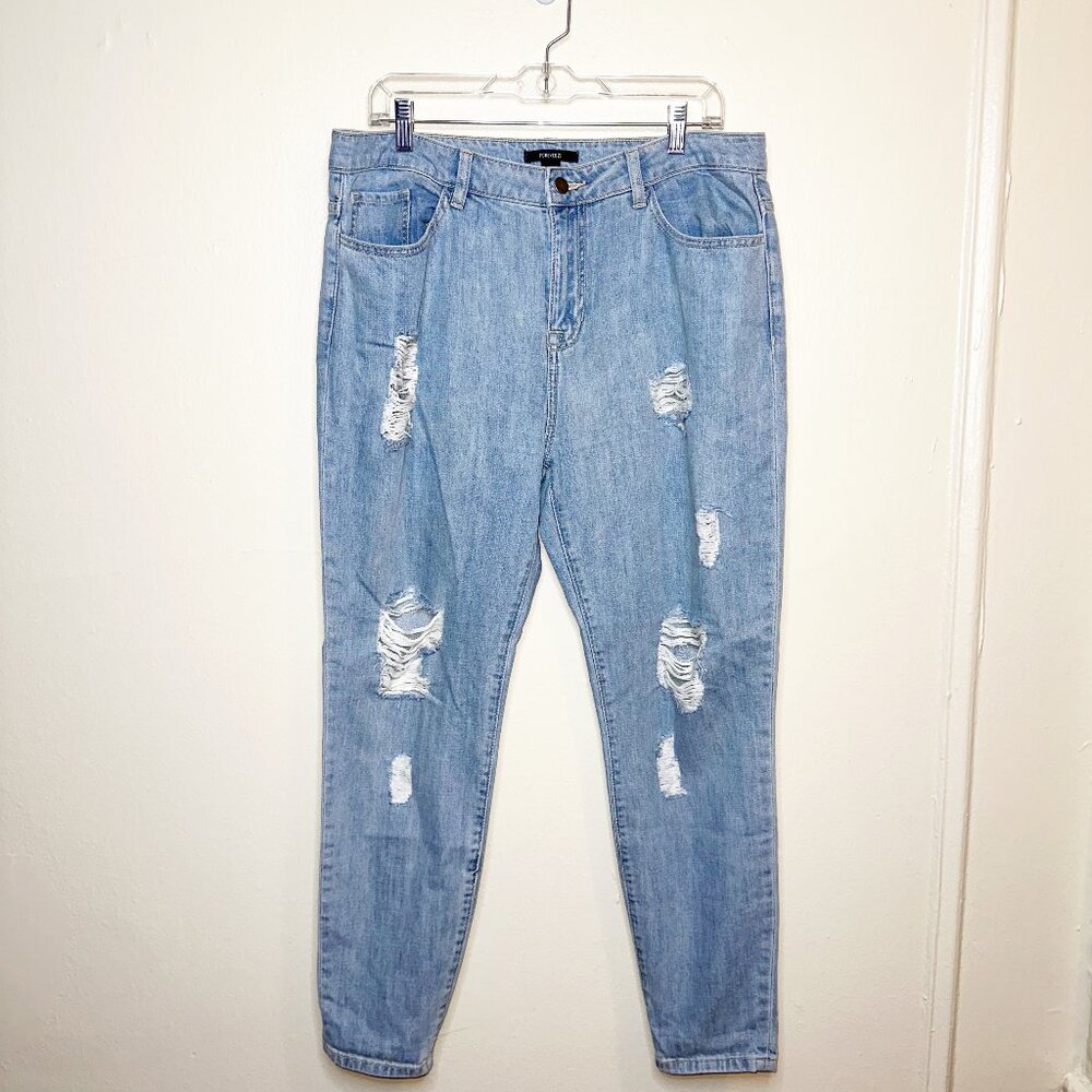 Forever 21 light distressed boyfriend jeans